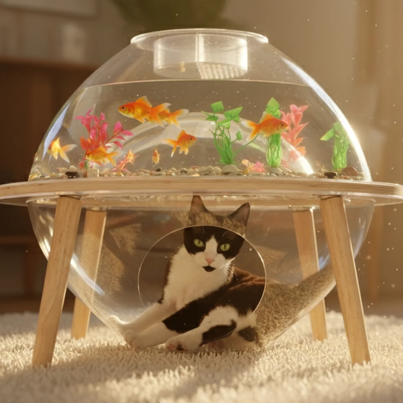 Interactive Orbit Cat Fish Tank | Modern Wood Aquarium